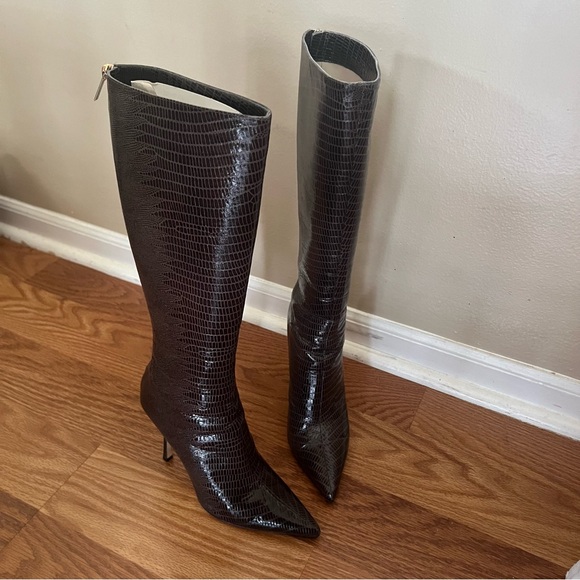 Jimmy Choo IDAHO Lizard Print Leather High Knee pointed toe Boots Size 37 - Picture 2 of 10